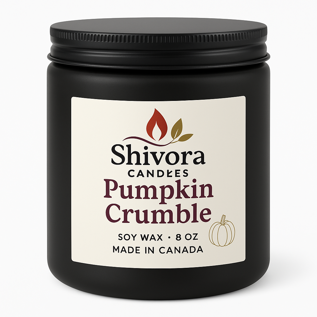 Pumpkin Crumble Soy Candle 8 oz in amber jar – handmade soy candle by Shivora Candles